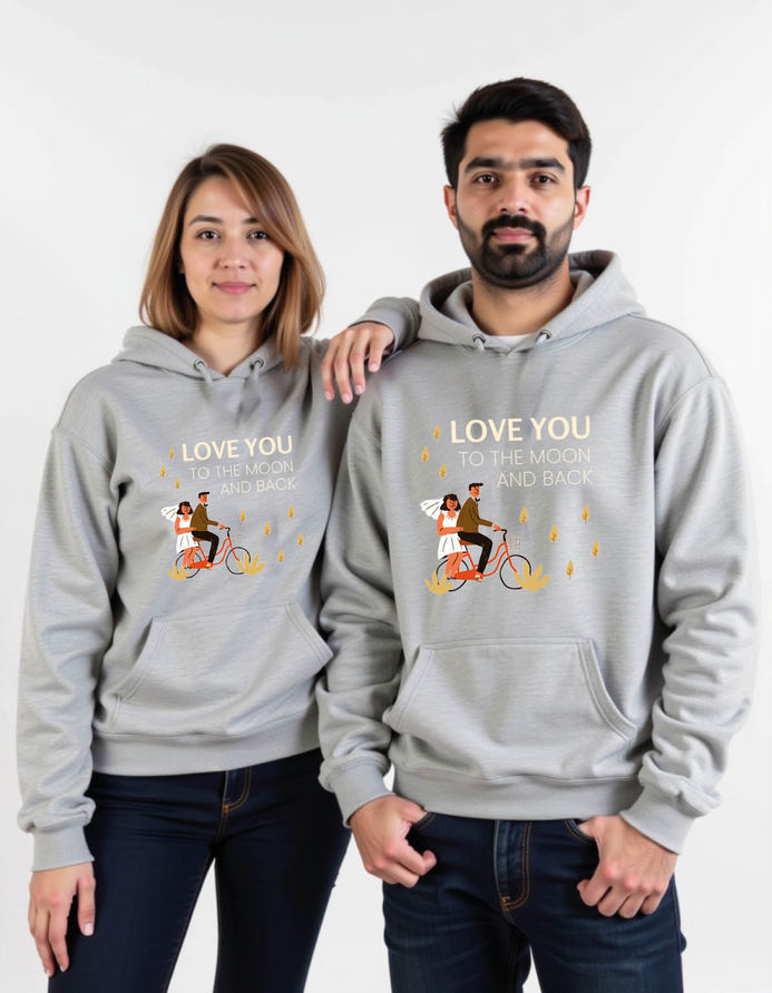 Couple hoodies with moon and back love quote print, matching set India