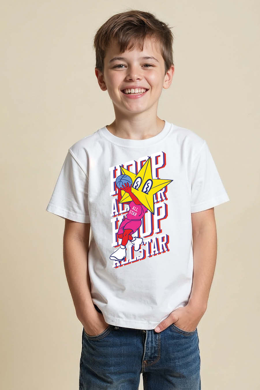 Thumbnail: Kids T-Shirt with Basketball Hoop All Star Graphic Cool Kids Graphic Tee
