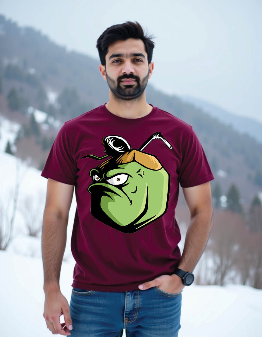 Thumbnail: cartoon of fierce faced coconut fruit mens printed graphic t shirt