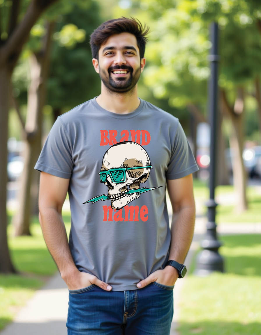 Thumbnail: skull head with sunglasses lightning mens printed graphic t shirts