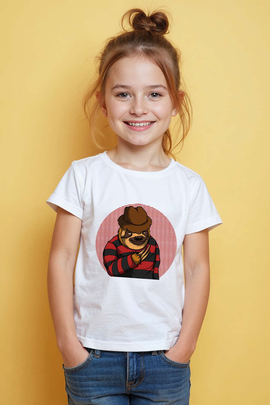 Horror Sloth T-Shirt – Funny Sloth in Freddy Krueger Style Striped Sweater