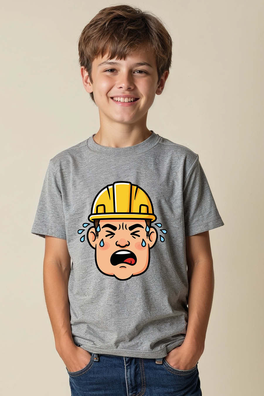 Thumbnail: Stressed Sweaty Construction Worker Cotton Kids Printed T-Shirt – Superhero