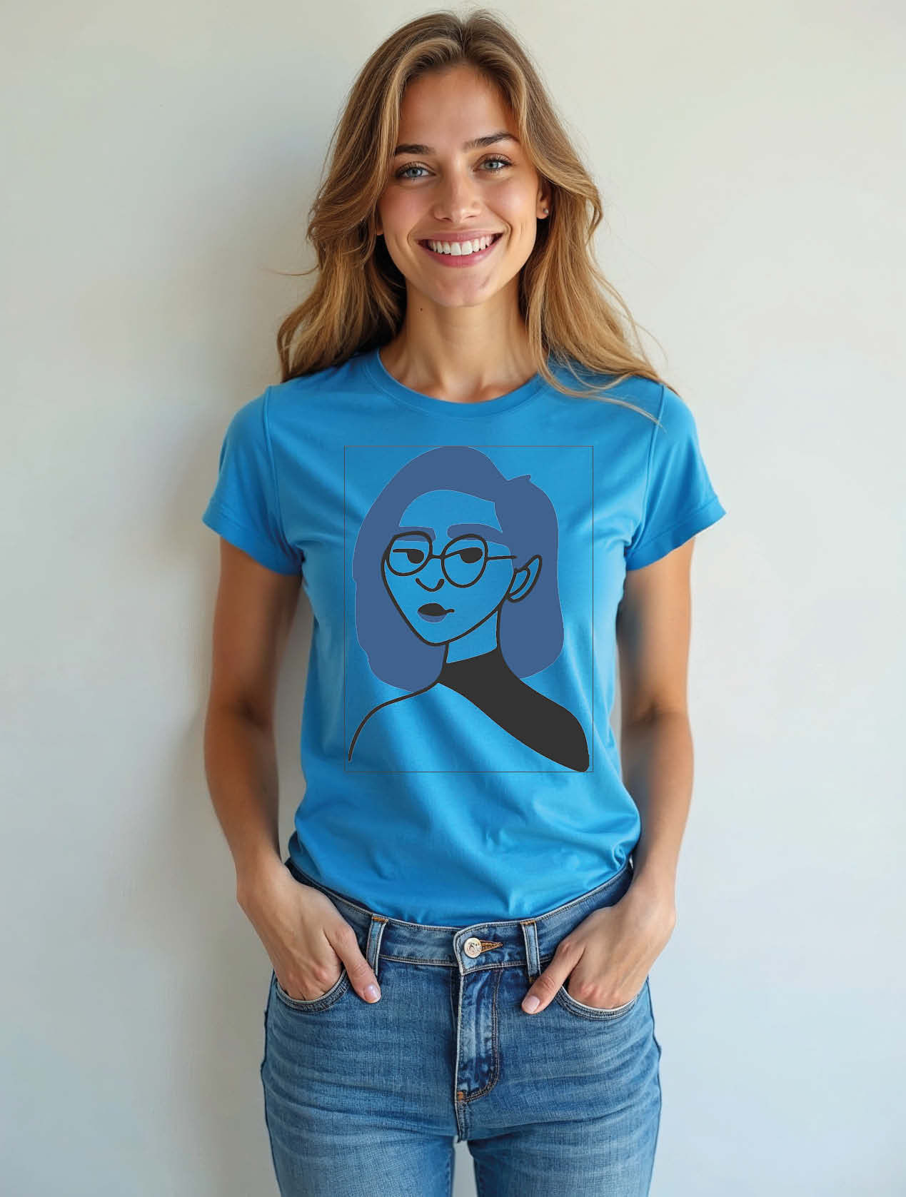 Monochromatic Blue Portrait Stylish Women’s Quote T-Shirt – Sale