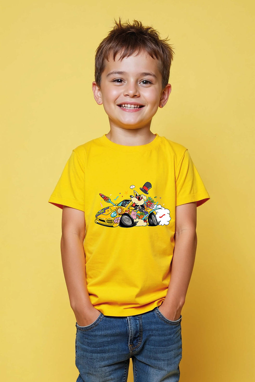 Thumbnail: Cartoon Character in Race Car Graffiti T-Shirt Everyday Stylish Kids Graphic