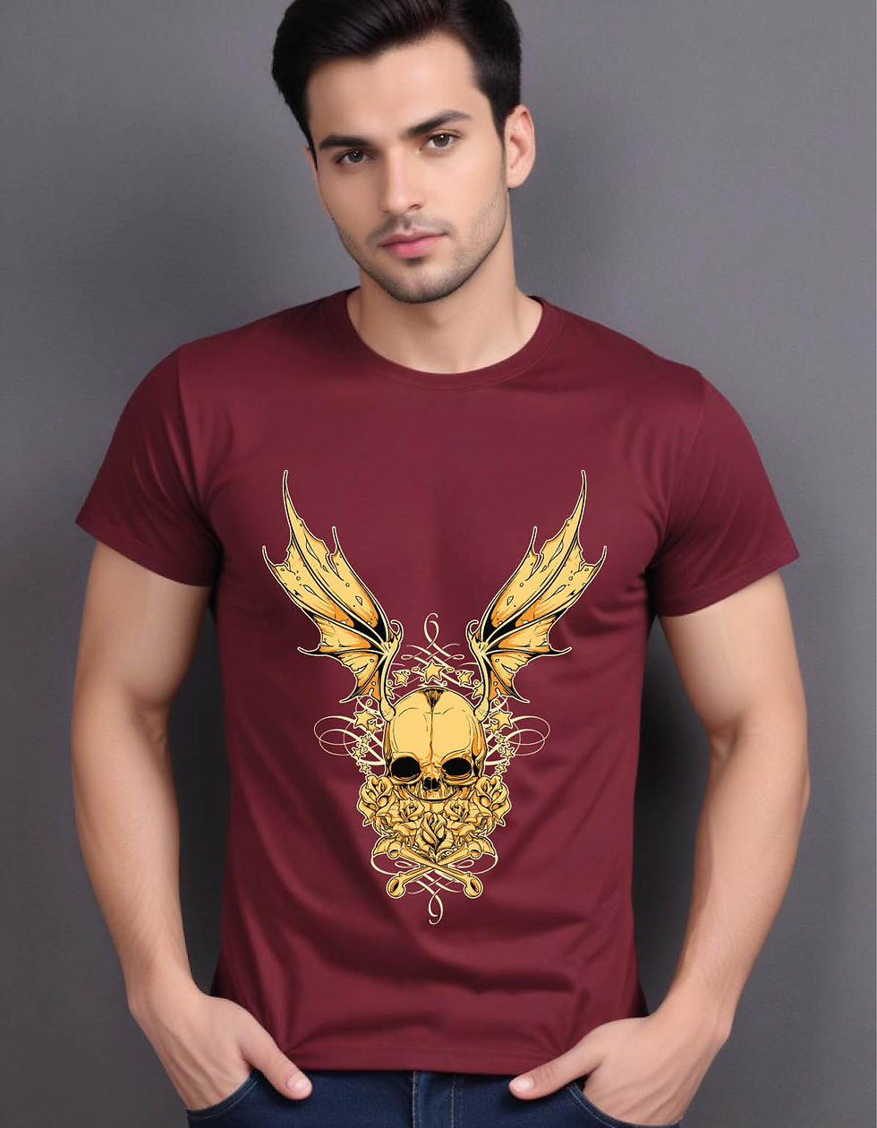 Thumbnail: golden skull with wings vintage mens printed graphic t shirt