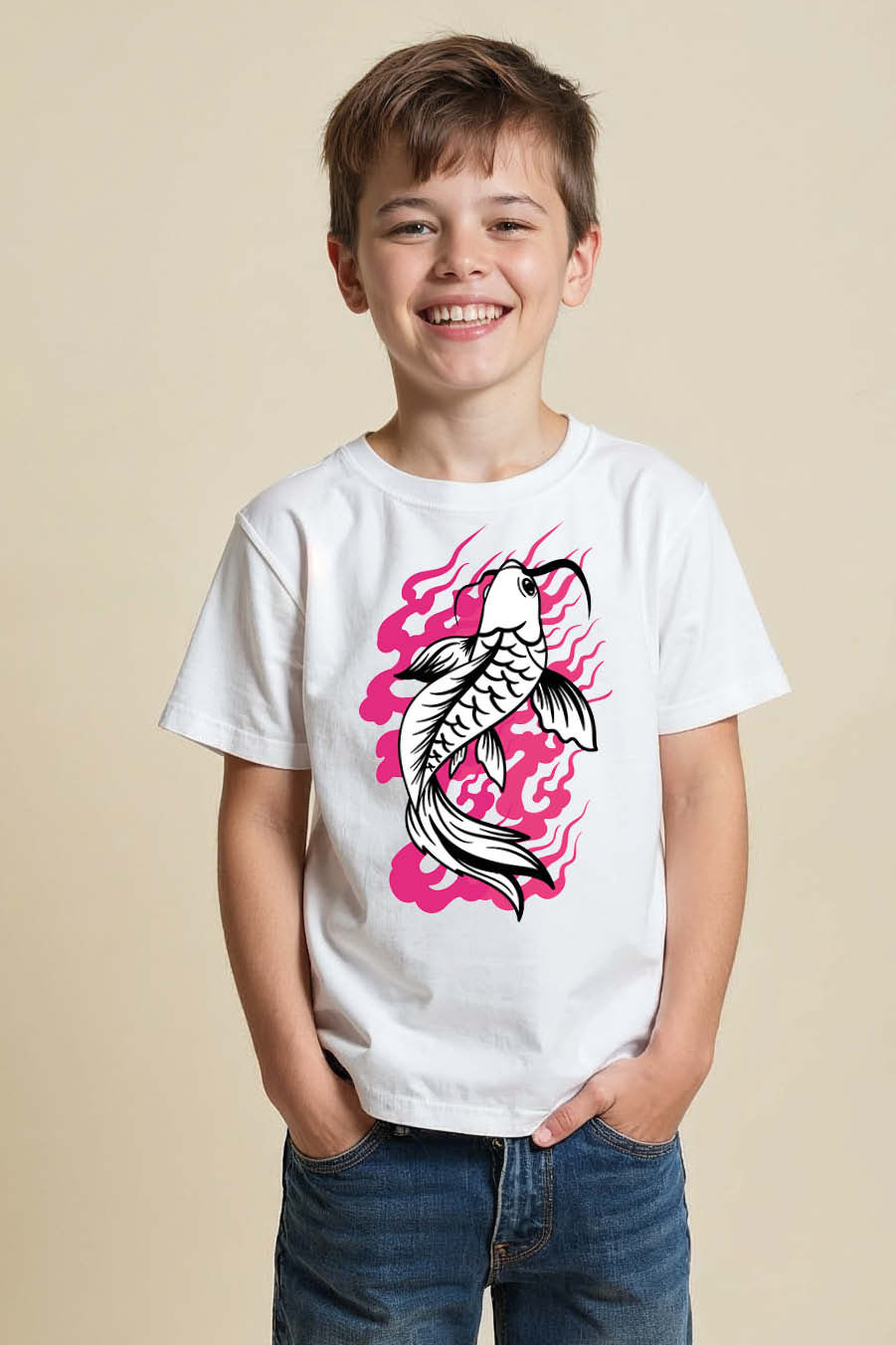 Thumbnail: Fiery Koi Fish Trendy Kids Printed T-Shirt – Animal Design for Boys & Girls