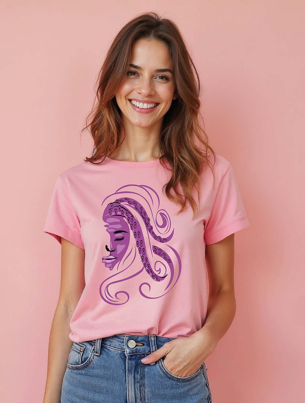 Thumbnail: Abstract Purple Profile with Glitter Hair  Cool Women’s Graphic T-Shirt – Best