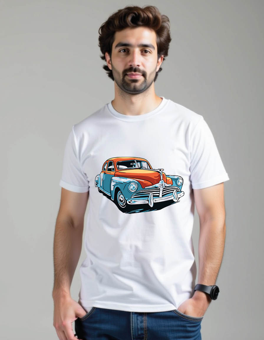 Thumbnail: car with pop art style mens printed graphic t shirt