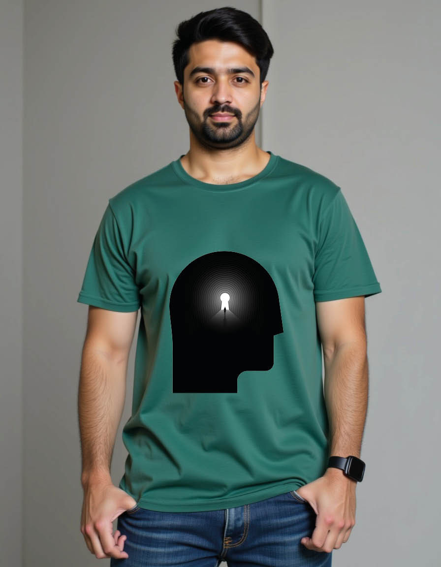 Thumbnail: inner world inner space psychologic concept with mens printed graphic t shirt