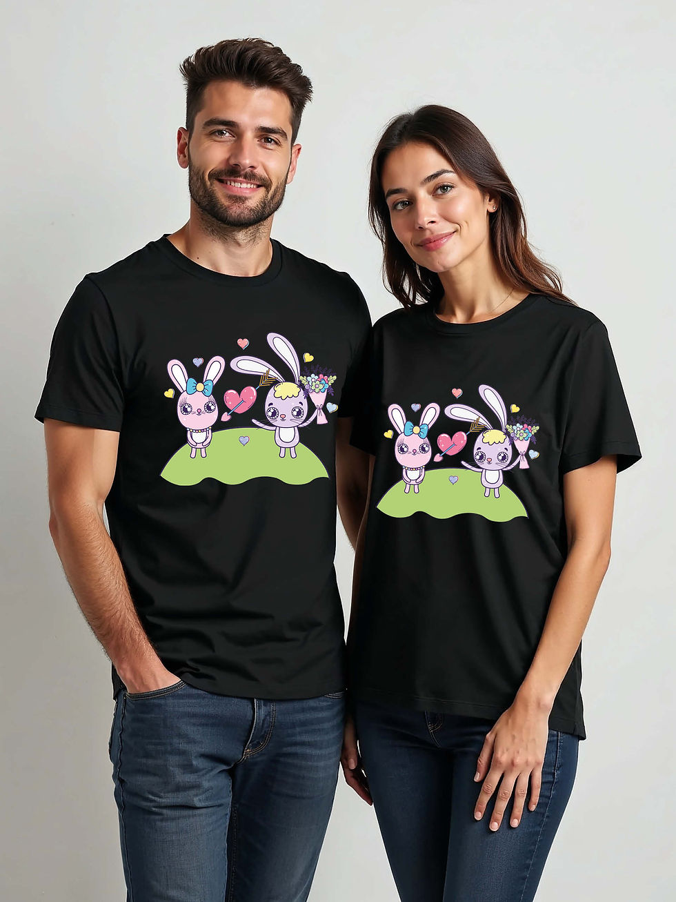 Thumbnail: Cute Cartoon Couple Matching Tee Lovers Edition – Shop Now
