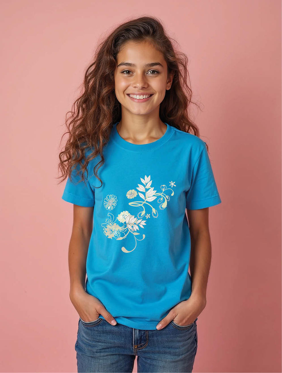 Thumbnail: Monochromatic Floral Swirl Chic Women’s Printed Graphic Streetwear T-Shirt