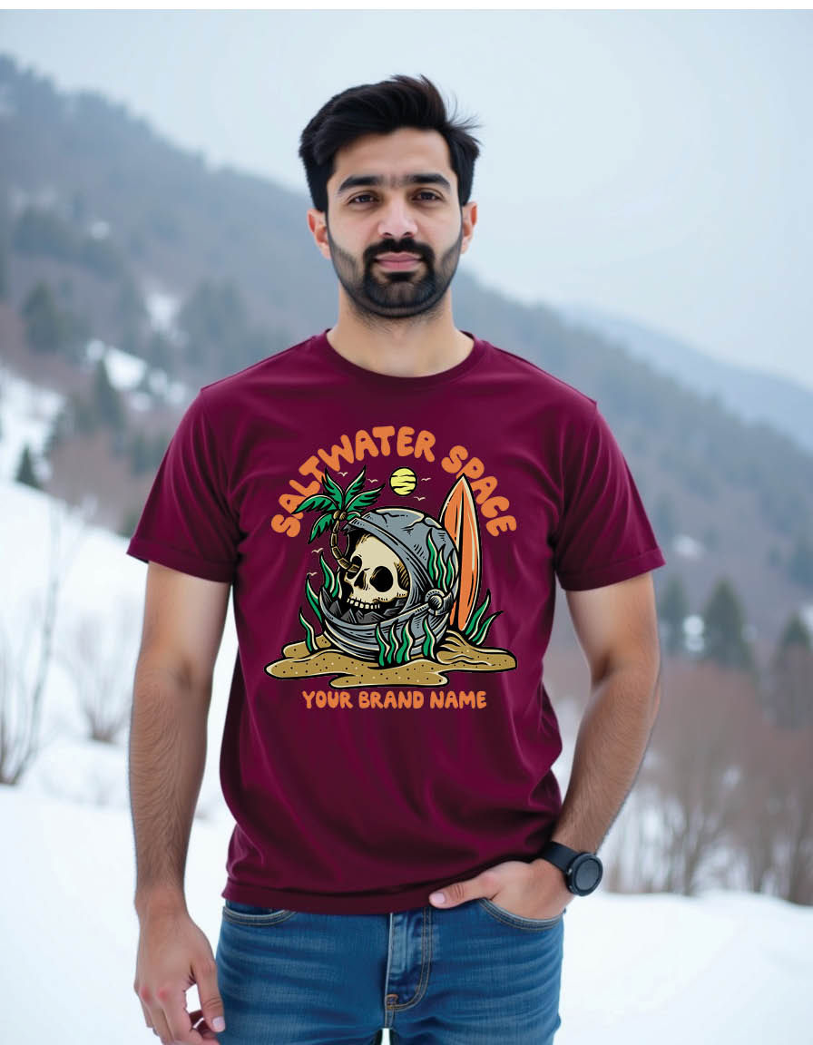 skull head with astronaut helmet surfing board palmmens printed graphic t shirts