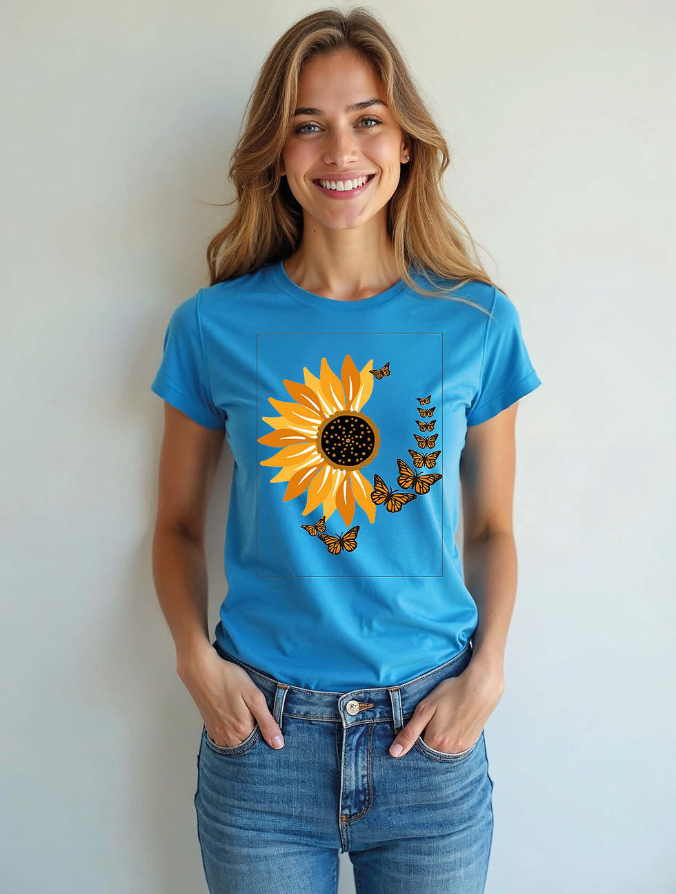 Thumbnail: Sunflower and Monarch Butterfly Stylish Women’s Printed Graphic Streetwear Tees