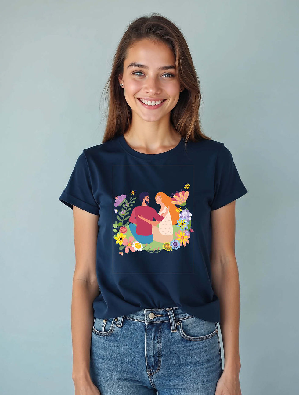 Thumbnail: Romantic Floral Couple Stylish Women’s Typography T-Shirt – Sale