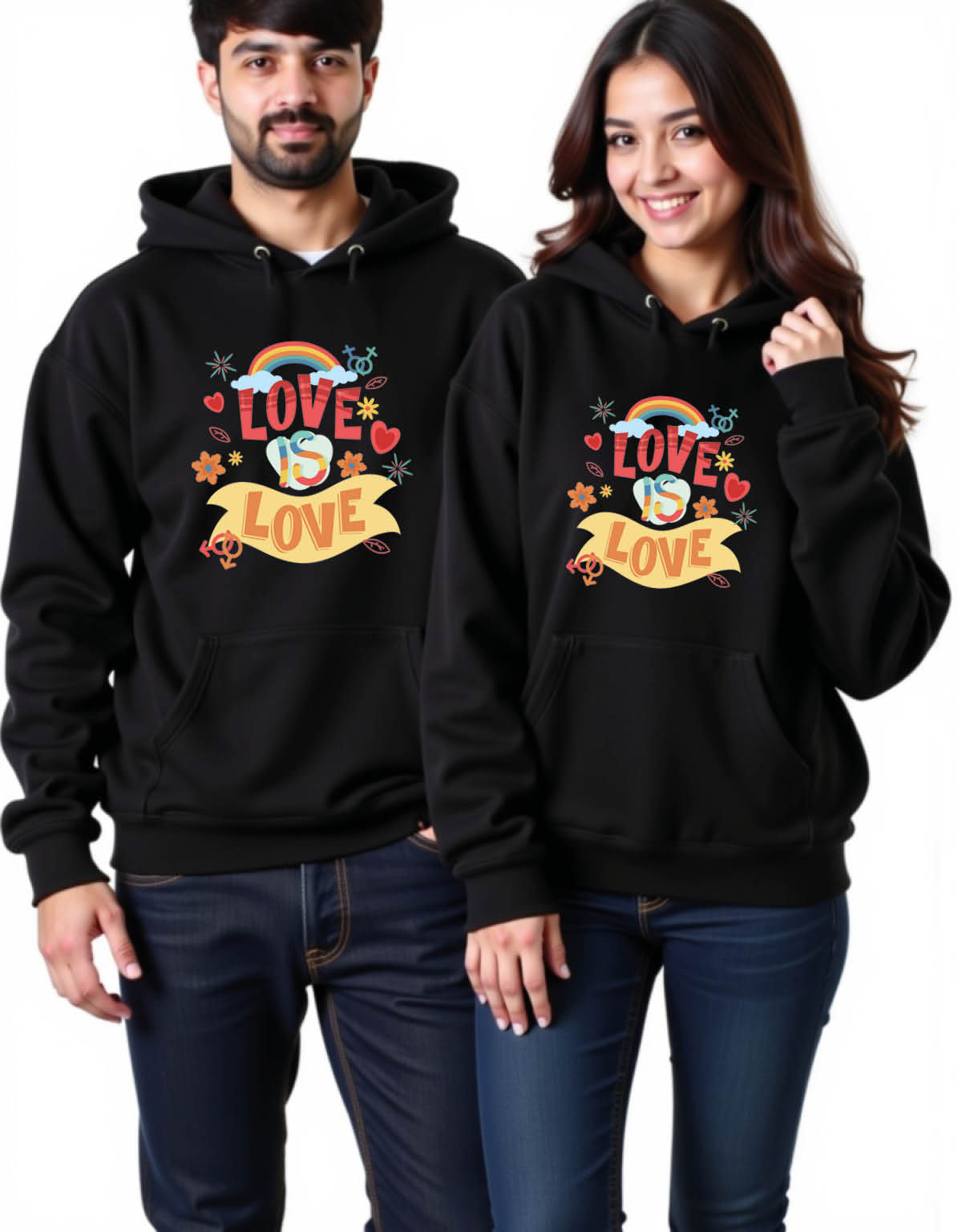 love is love Printed Graphic Couple Hoodies