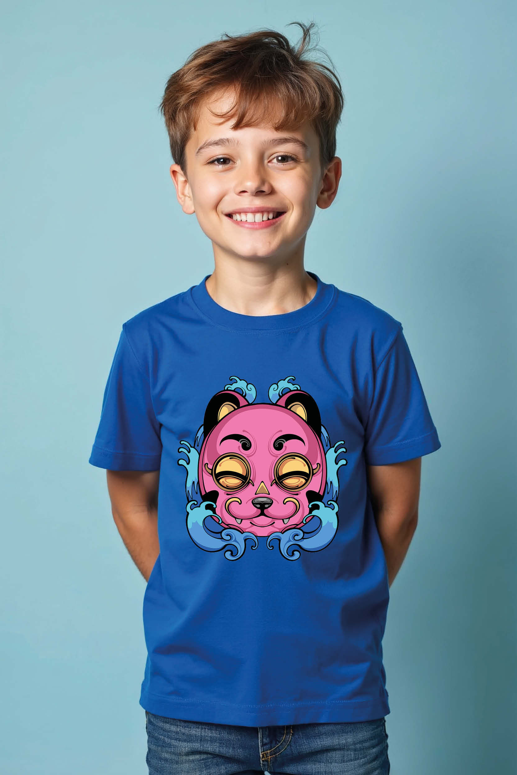 Pink Yokai Bear Mask T-ShirtPlayful Trendy Printed Tee for Kids – Print Print