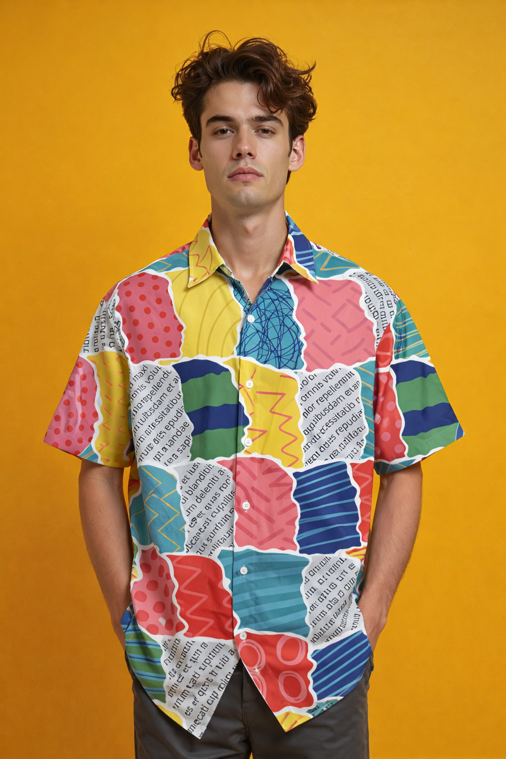 Fashion model Trend Driven Patterned All Over Print Oversized Shirt