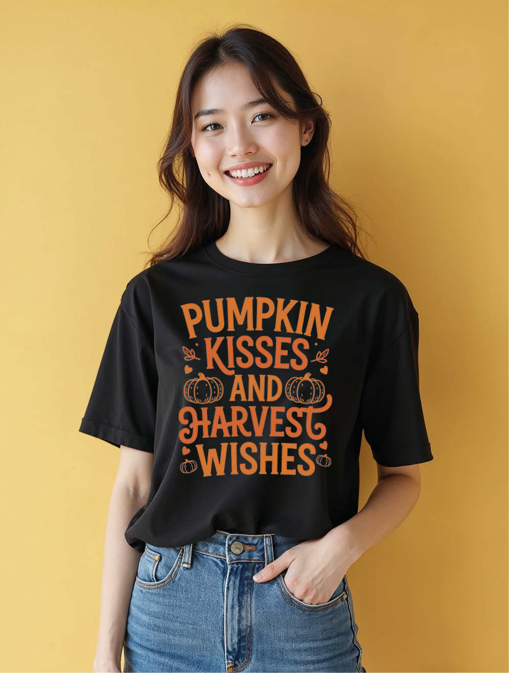 Pumpkin kisses and harvest wishes Casual Women’s Quote T-Shirt – Limited Stock