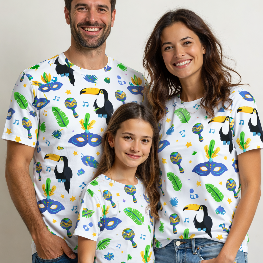 Family tropical-themed matching printed tshirts pack of 3