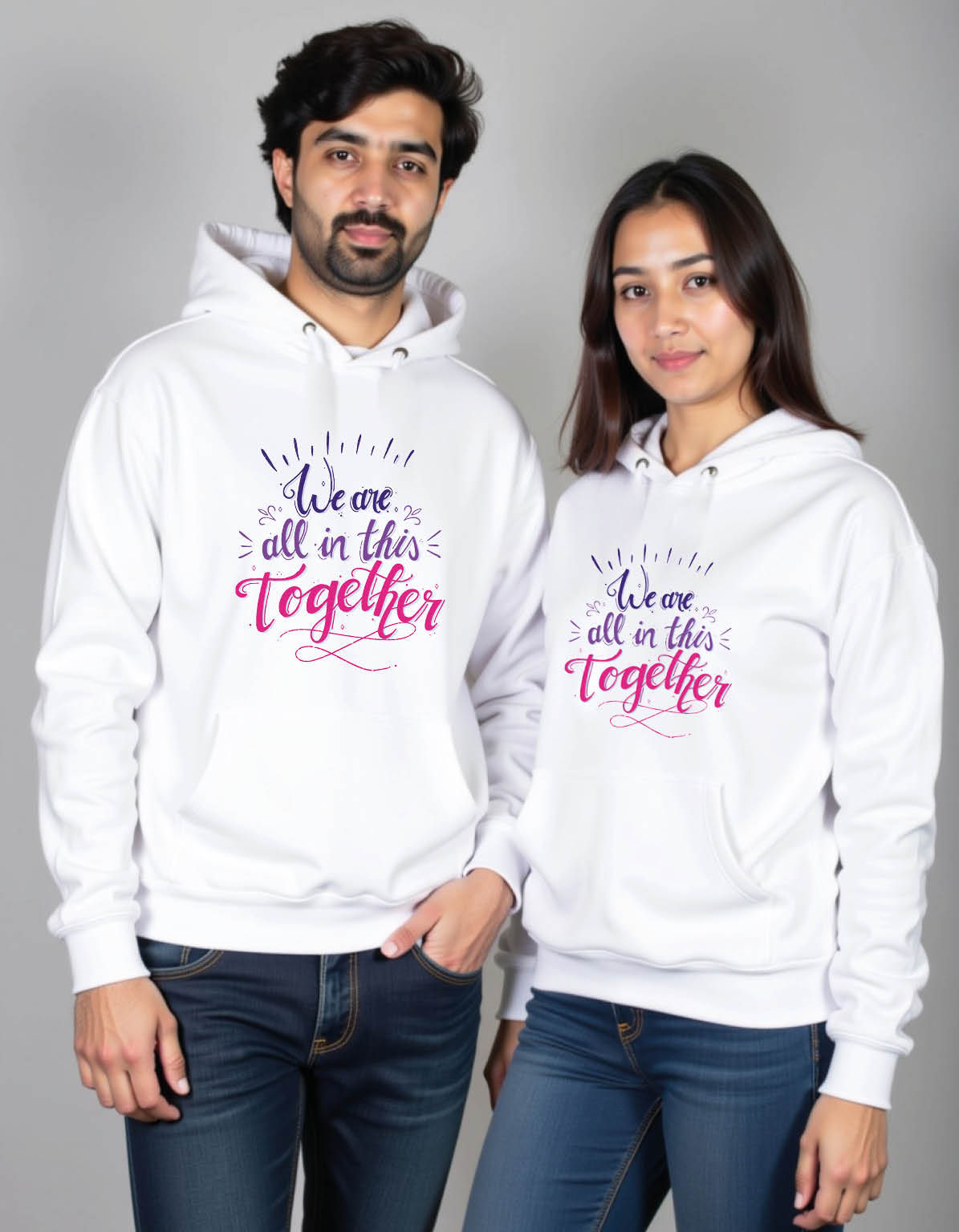 we are all in this together Vintage Printed Couple Hoodies Online