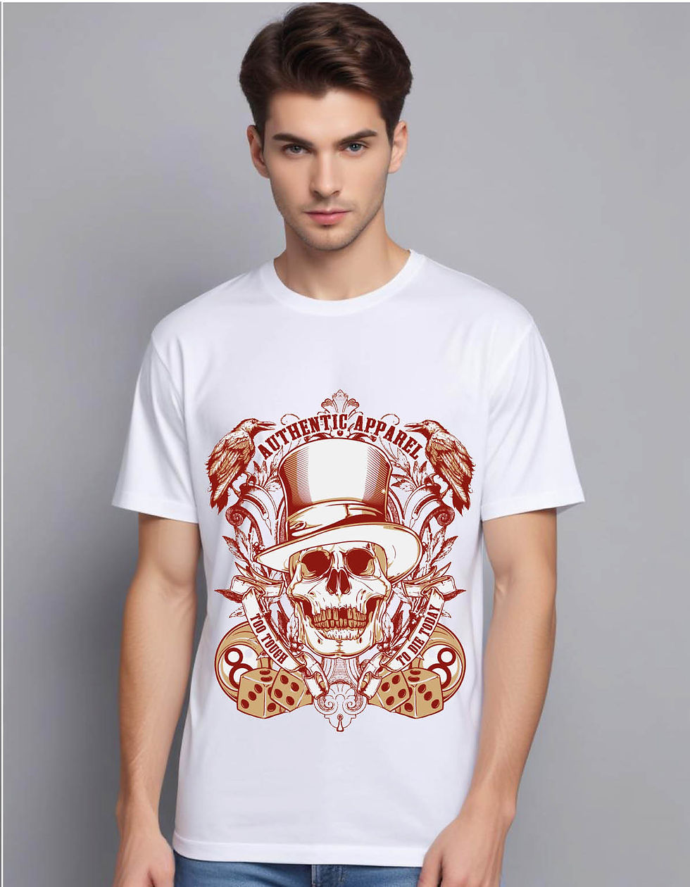 Thumbnail: framed magician skull with dices mens printed graphic t shirt