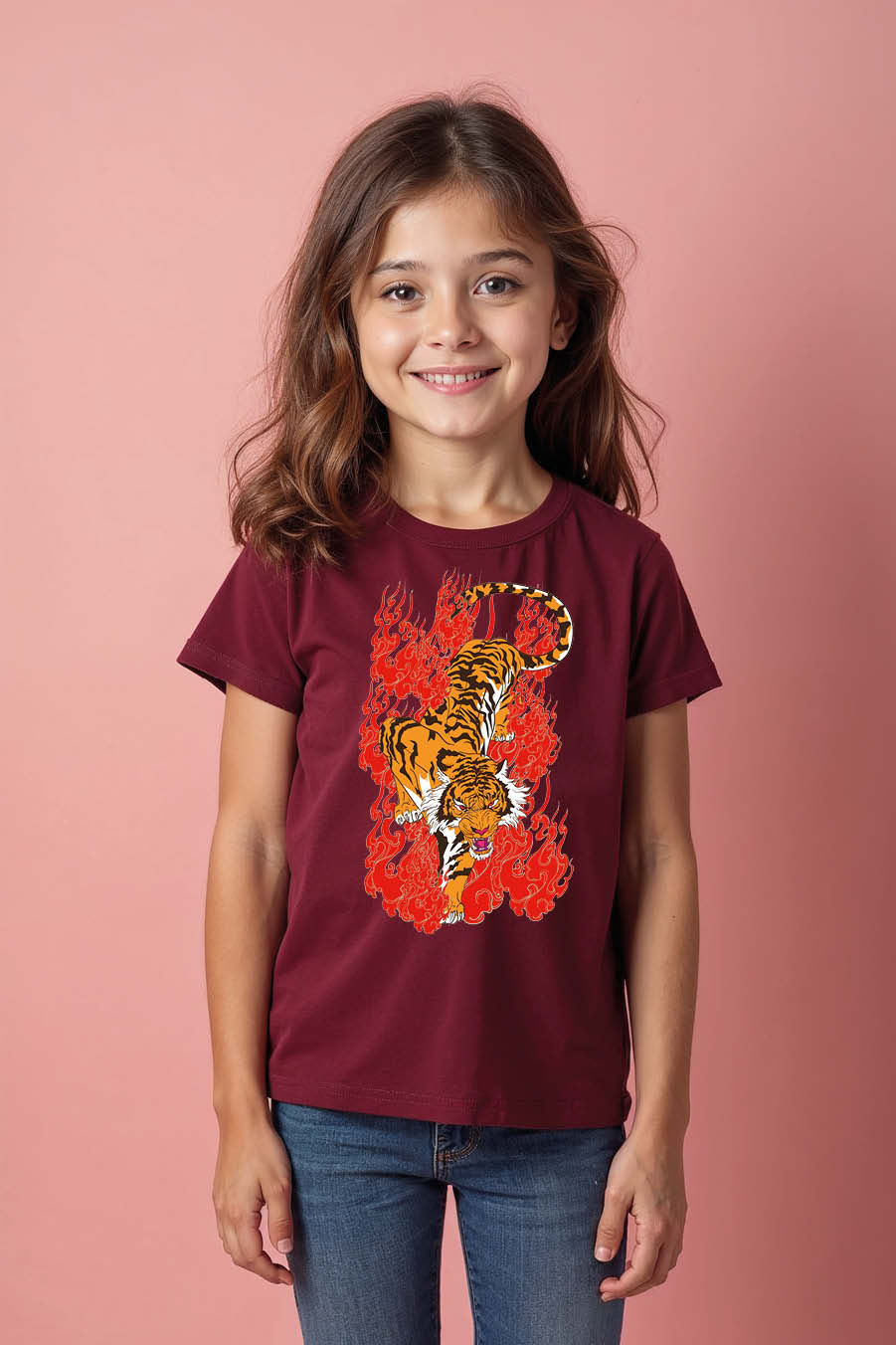 Flaming Tiger Graphic T-Shirt Premium Cute Kids Typography T-Shirt