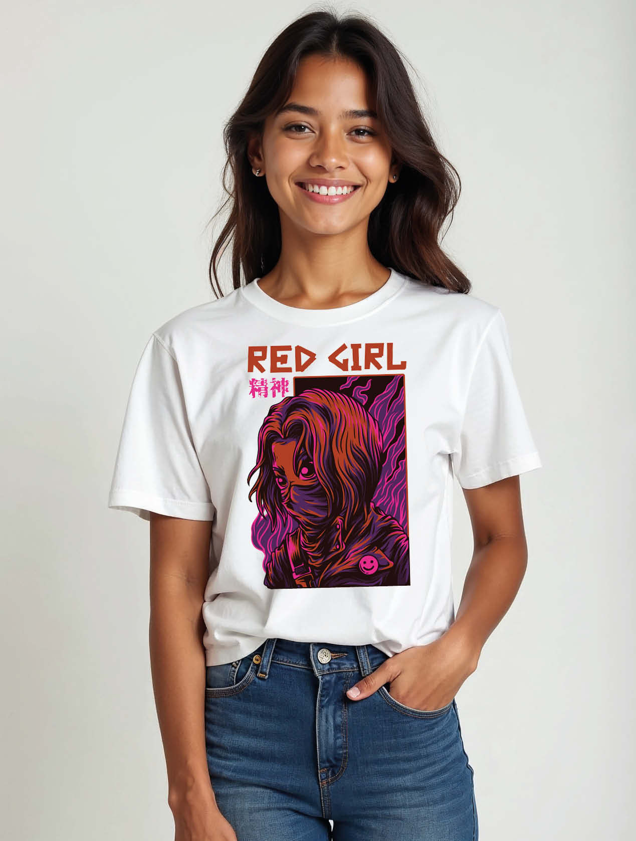 red girl Urban Women’s  Printed Graphic Typography T-Shirt – Shop Now