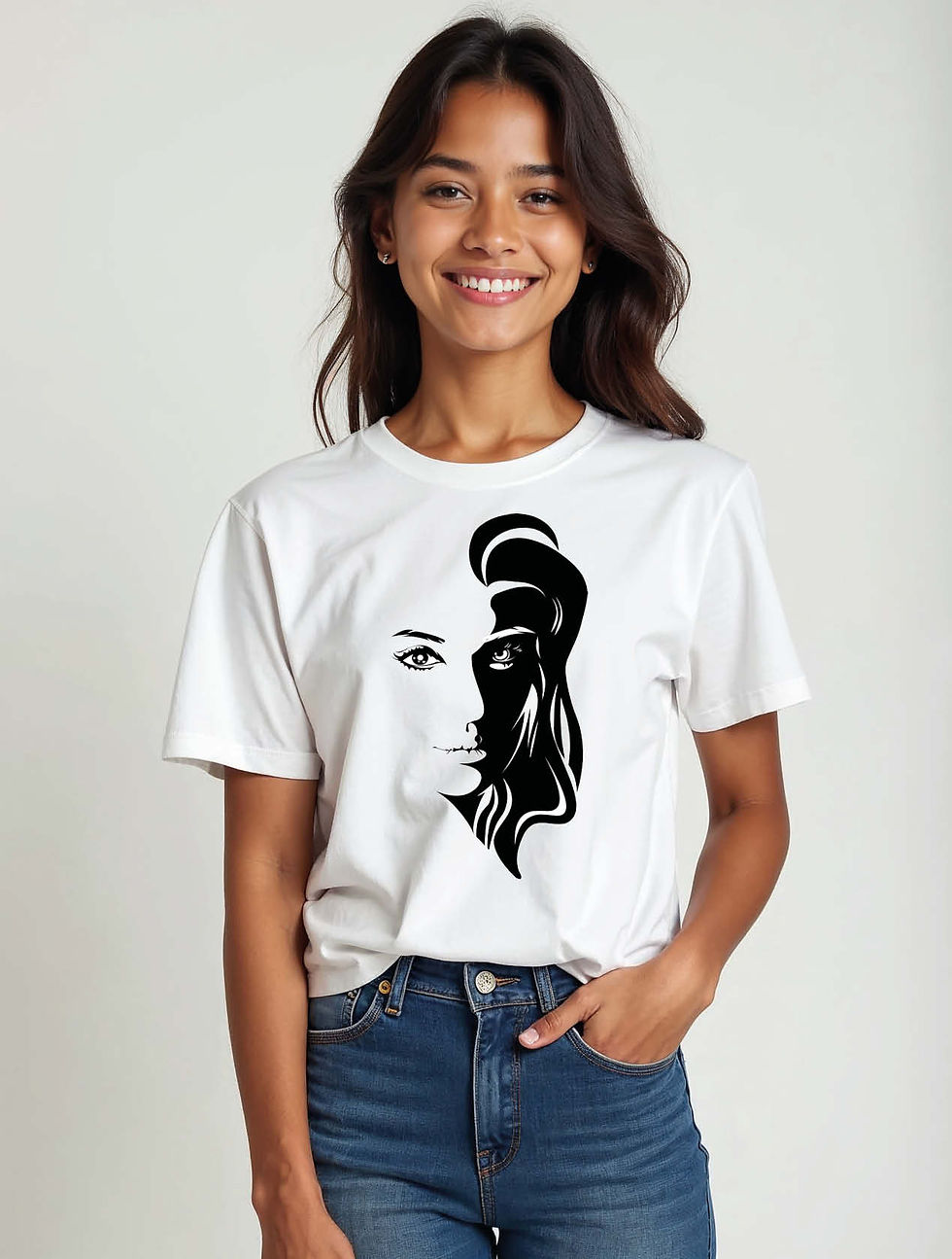Thumbnail: Two-Tone Split Face Profile  Cool Women’s Quote T-Shirt – Premium Quality