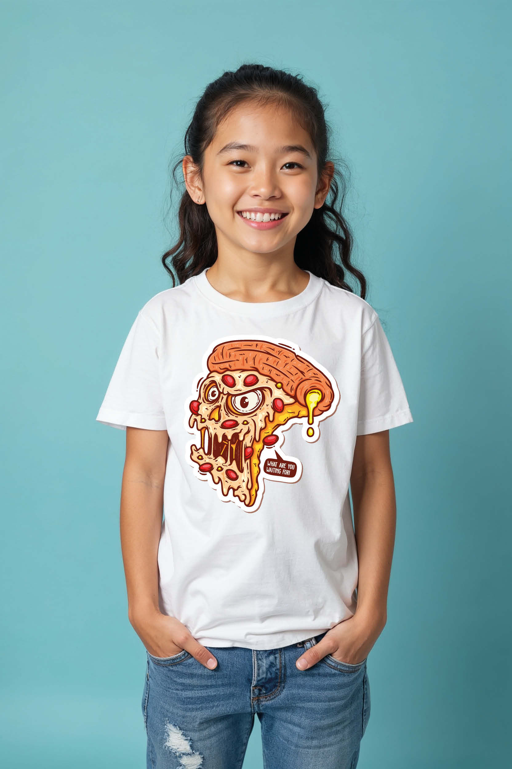 Creepy Zombie Pizza Slice Graphic Tee Colorful Stylish Kids Graphic T-Shirt