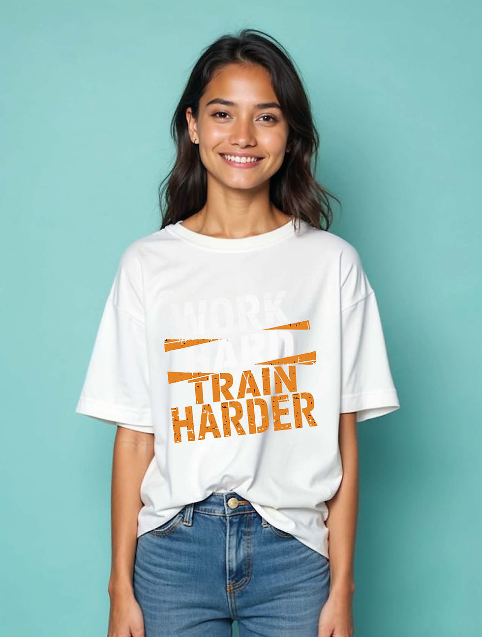 Thumbnail: work hard train harder Urban Typography Unisex Drop Shoulder Oversized T-Shirt