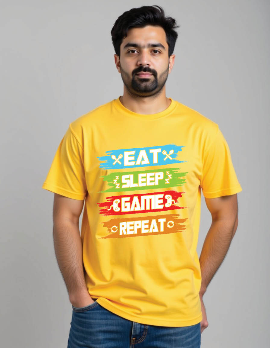 Thumbnail: eat sleep game repeat gaming mens printed graphic t shirt