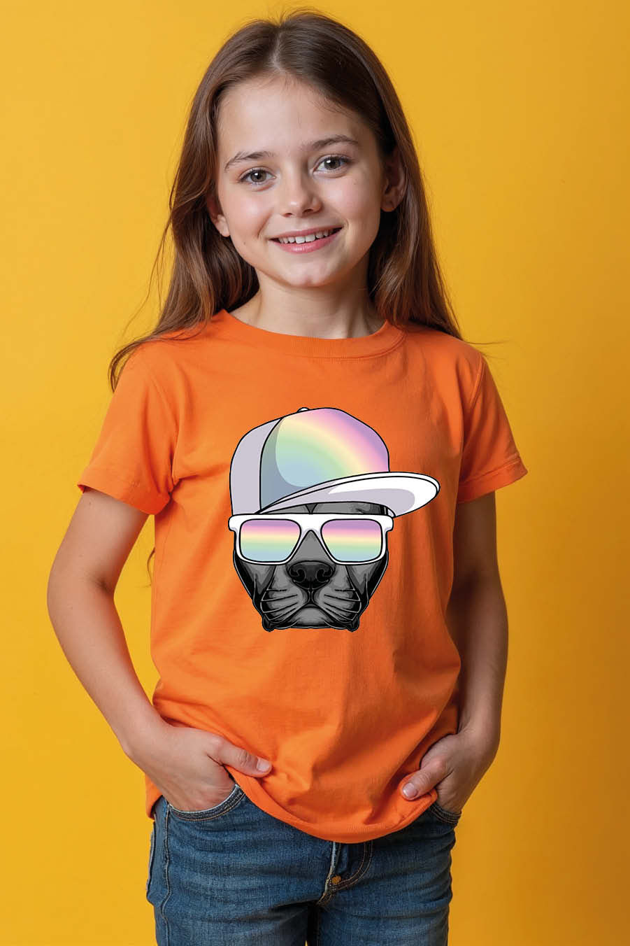 Thumbnail: Pitbull with Pastel Rainbow Cap and Sunglasses T-Shirt Fashion Typography Print