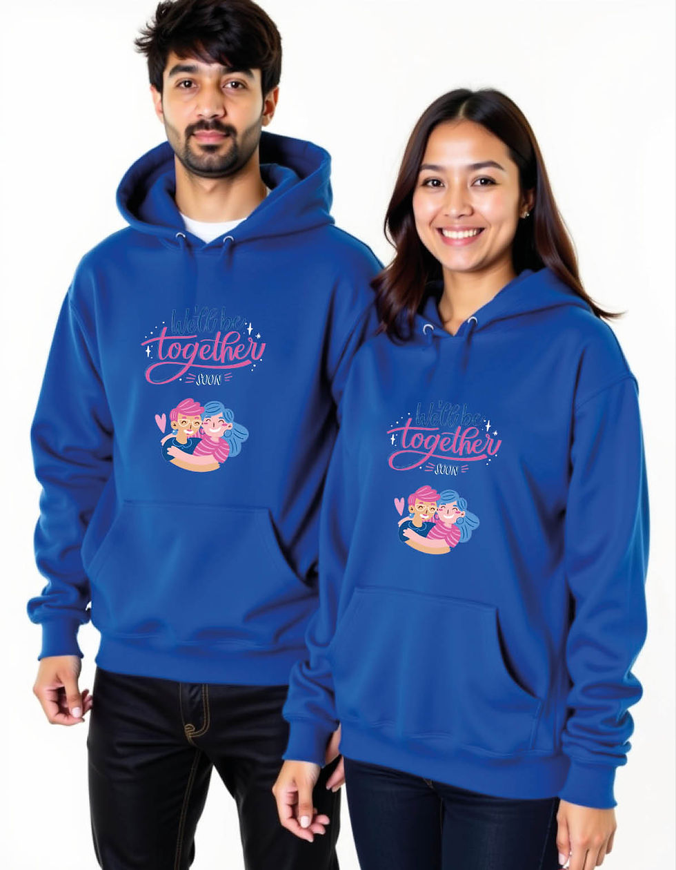 Thumbnail: we'll be together soon Modern Graphic Printed Couple Hoodies