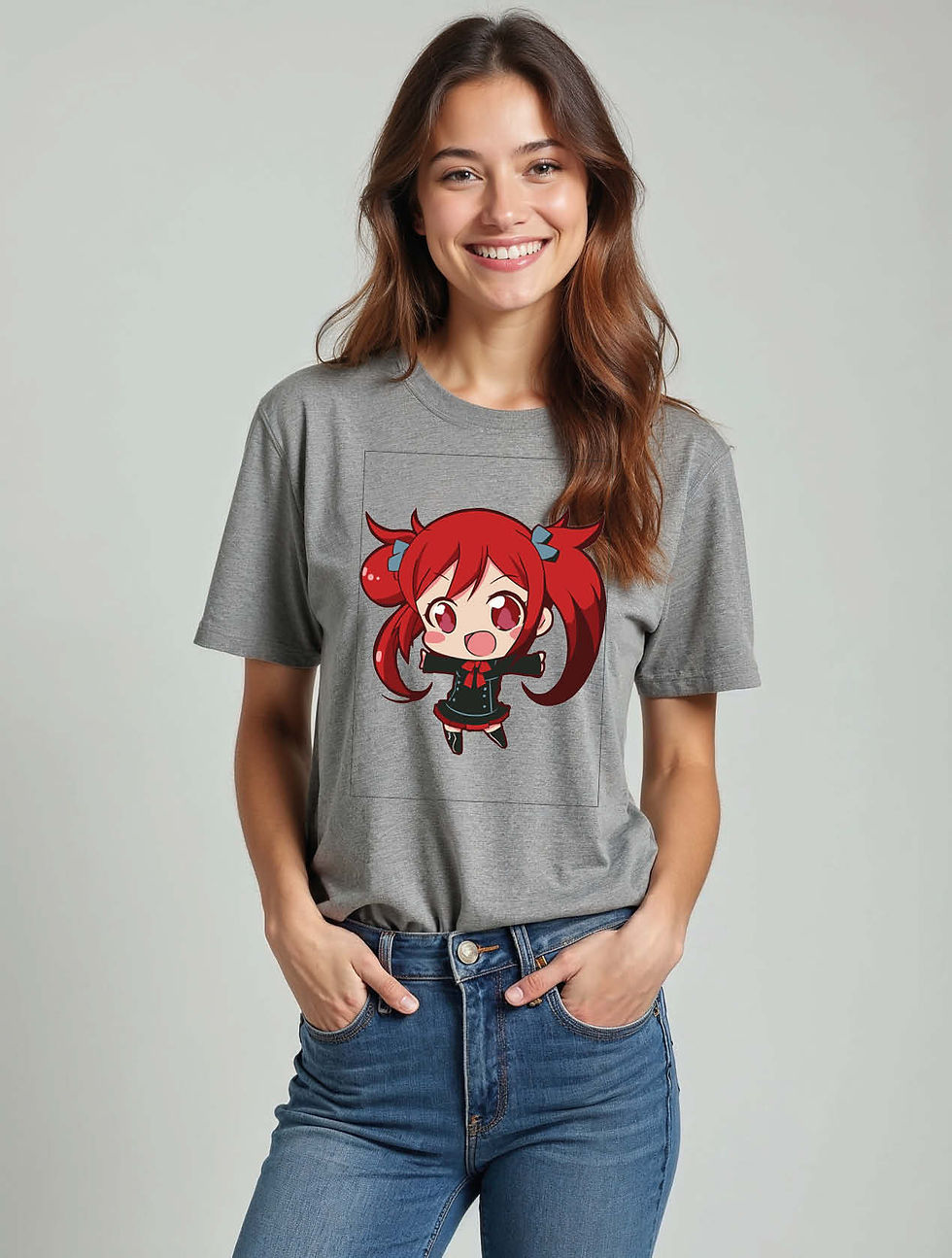 Thumbnail: Chibi Red Pigtails Anime Chic Women’s Streetwear T-Shirt – Discount Offer