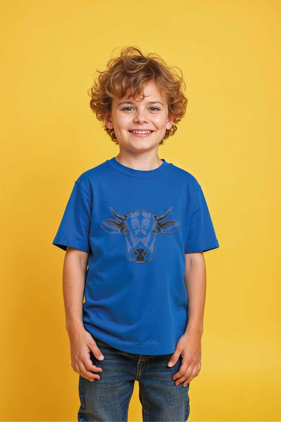 Geometric Cow Face Graphic T-Shirt – Artistic Animal Print Tee for Kids