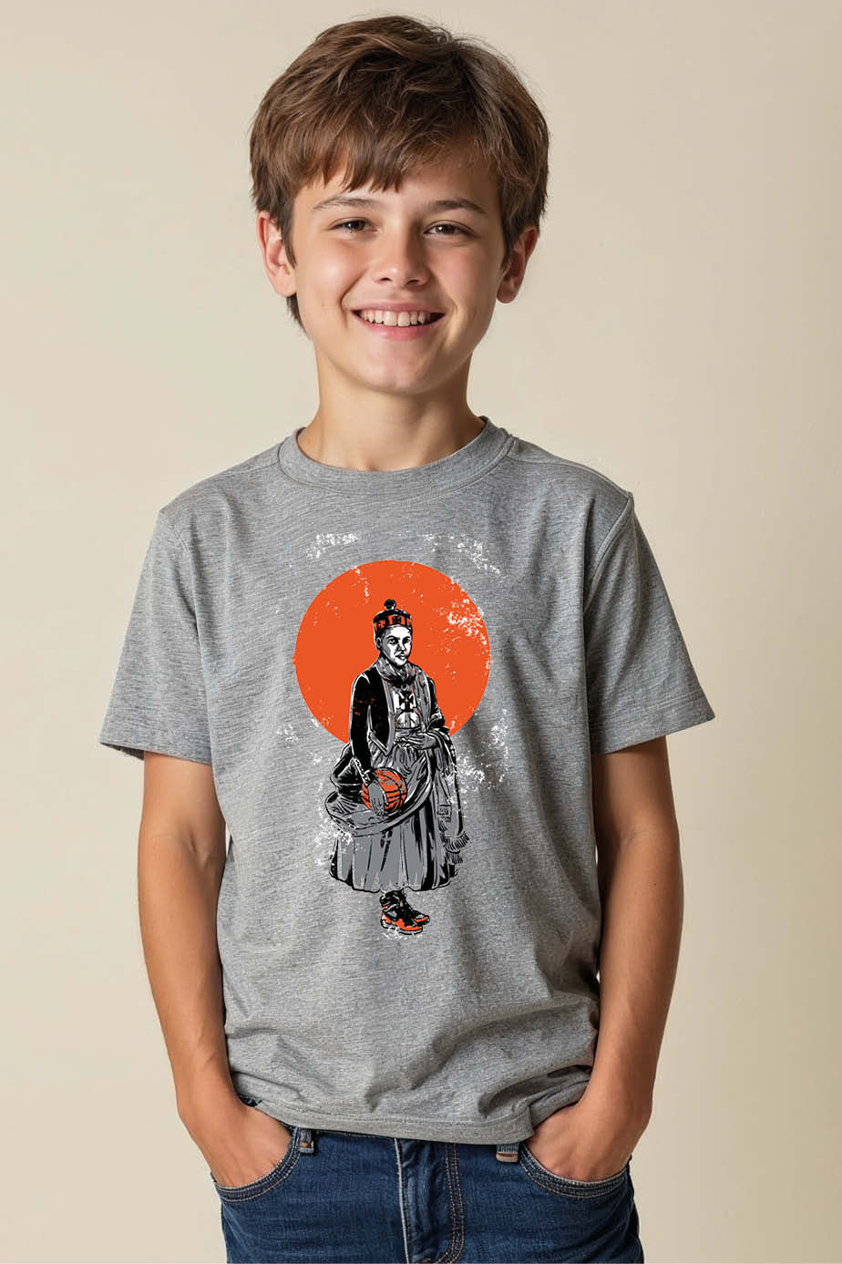 Thumbnail: Ancient Emperor Basketball Kids' Blue T-Shirt Cute Cool  Kids T-Shirt