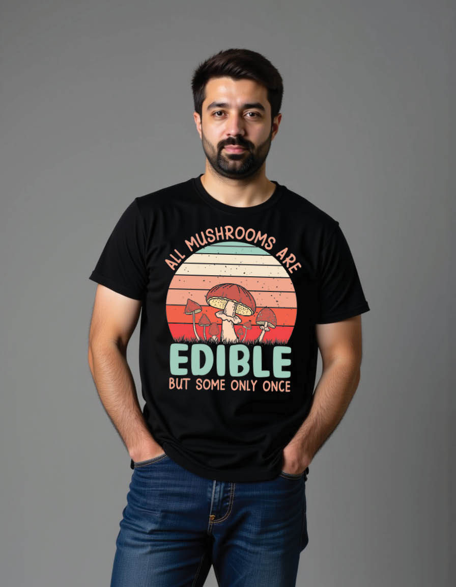 Thumbnail: all mushrooms are edible some only once mushroom mens printed graphic t shirt