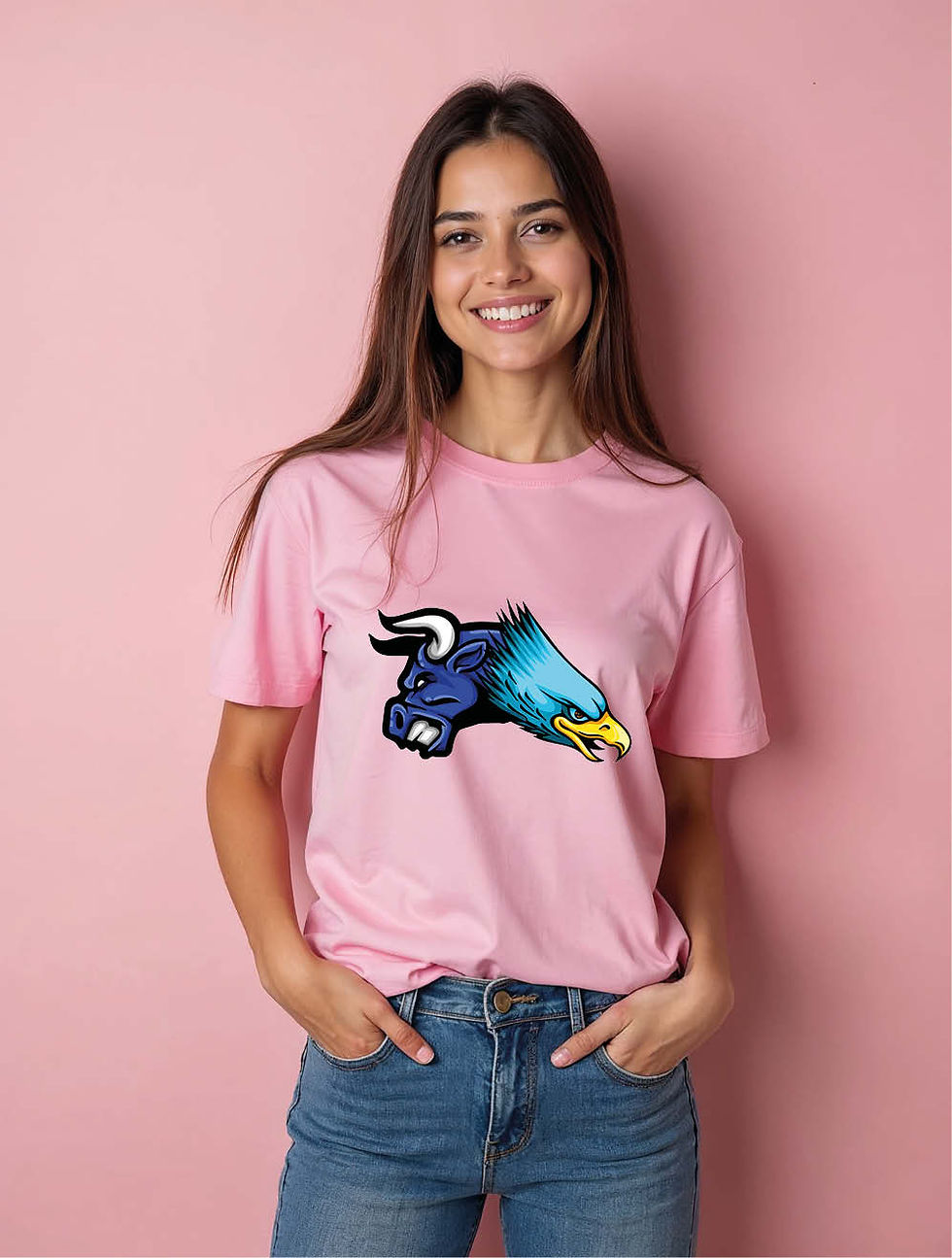 Thumbnail: Hybrid Blue Bull and Eagle Stylish Women’s Printed Graphic Streetwear T-Shirt