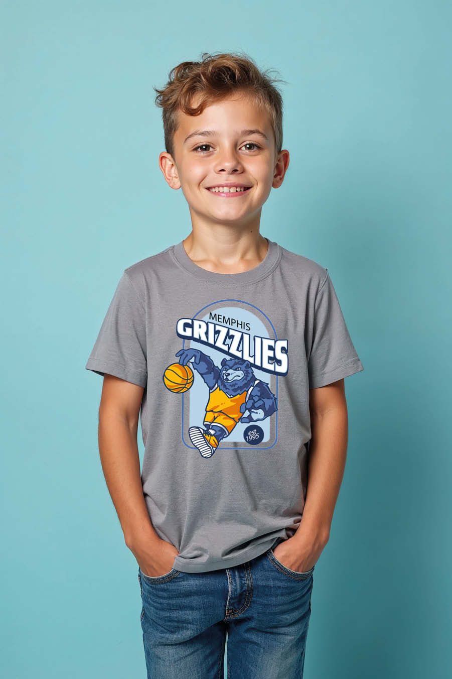 Thumbnail: Grizzlies Cool Stylish Kids Graphic T-Shirt – Drawing Print Design for Boys