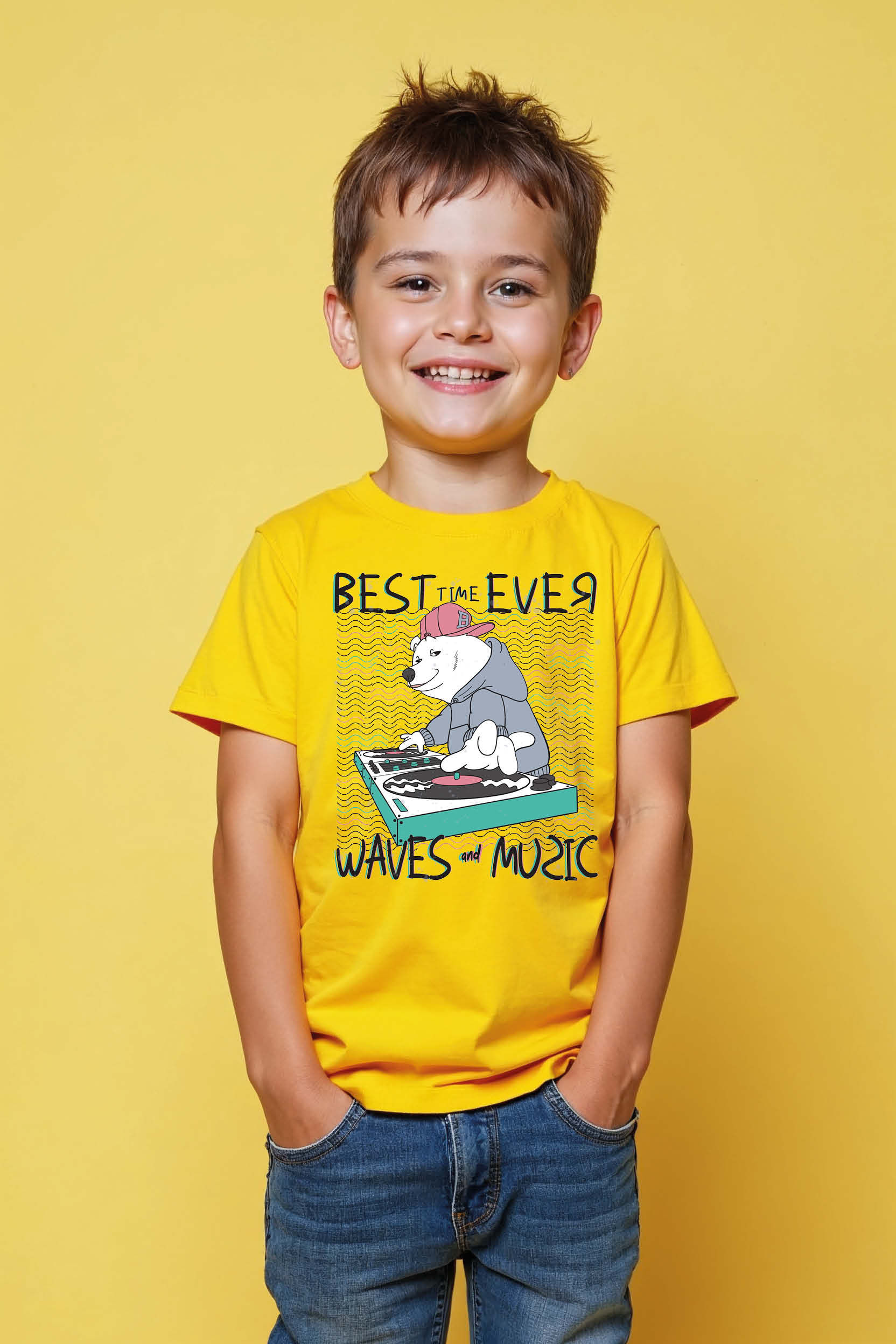 Best Ever Waves Music  Fashion Cartoon Printed T-Shirt for Boys & Girls