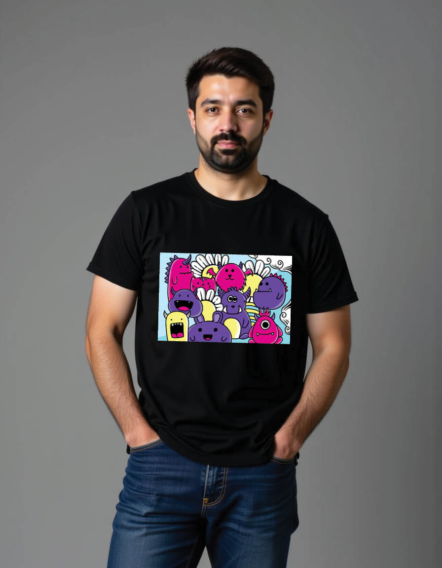 Thumbnail: vector doodle cute monster background mens printed graphic t shirts