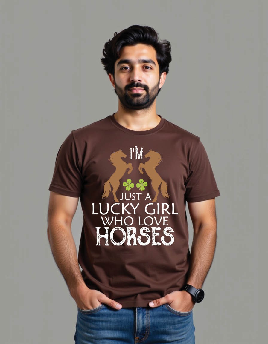 Thumbnail: im just lucky girl who love horsesst patricks day mens printed graphic t shirt