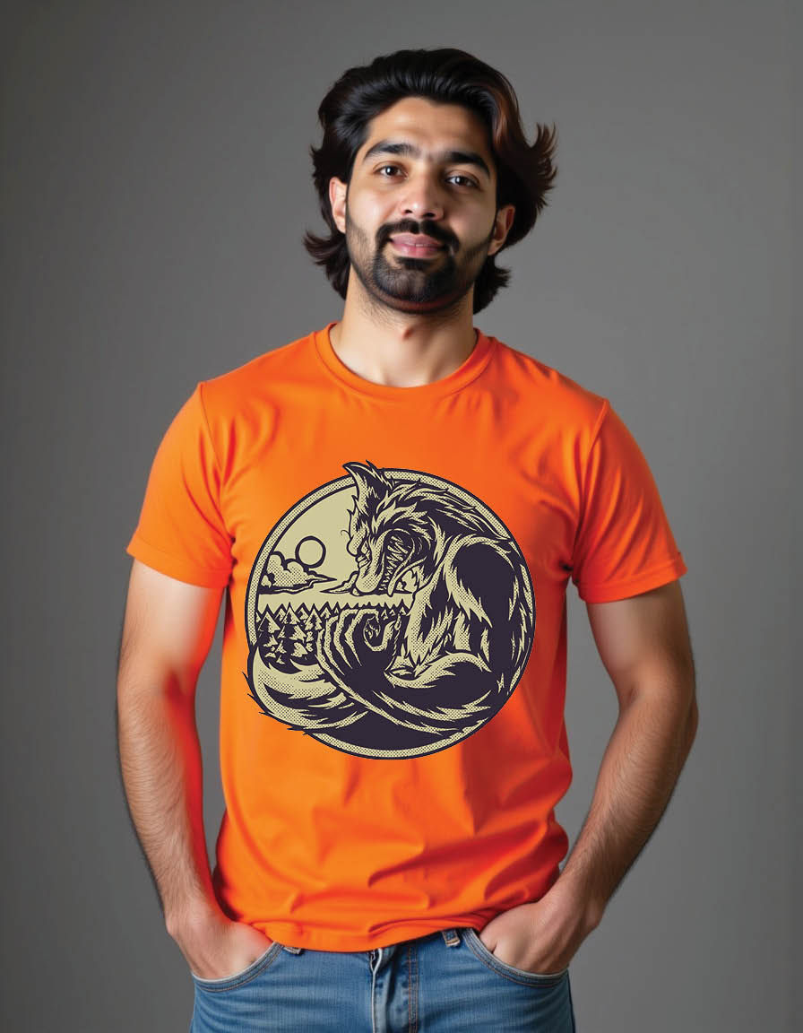 Thumbnail: cartoon emblem of werewolf mens printed graphic t shirts