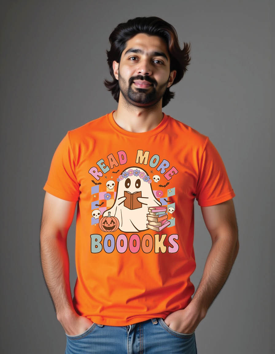 Thumbnail: read more books retro groovy halloween mens printed graphic t shirt