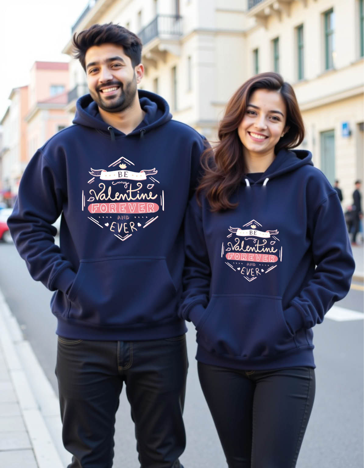 be my valentine forever and ever Cool Printed Graphic Couple Hoodies
