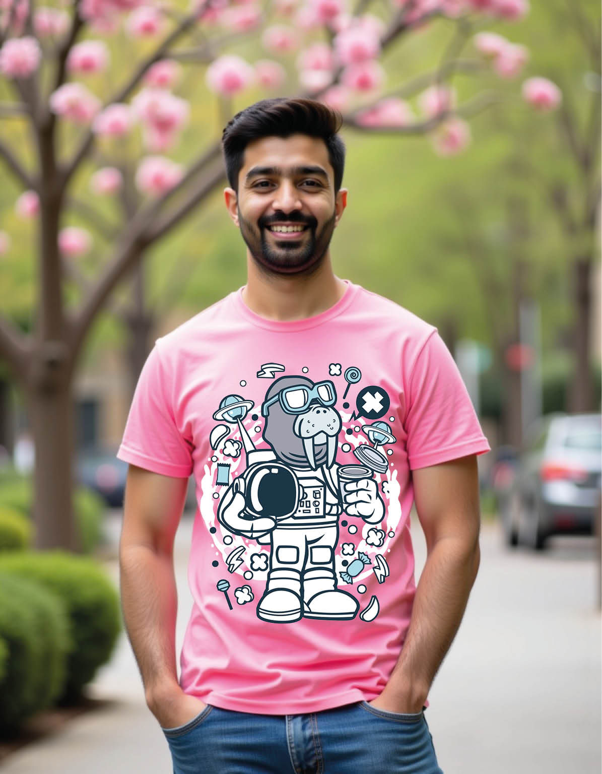walrus astronaut cartoon mens printed graphic t shirts