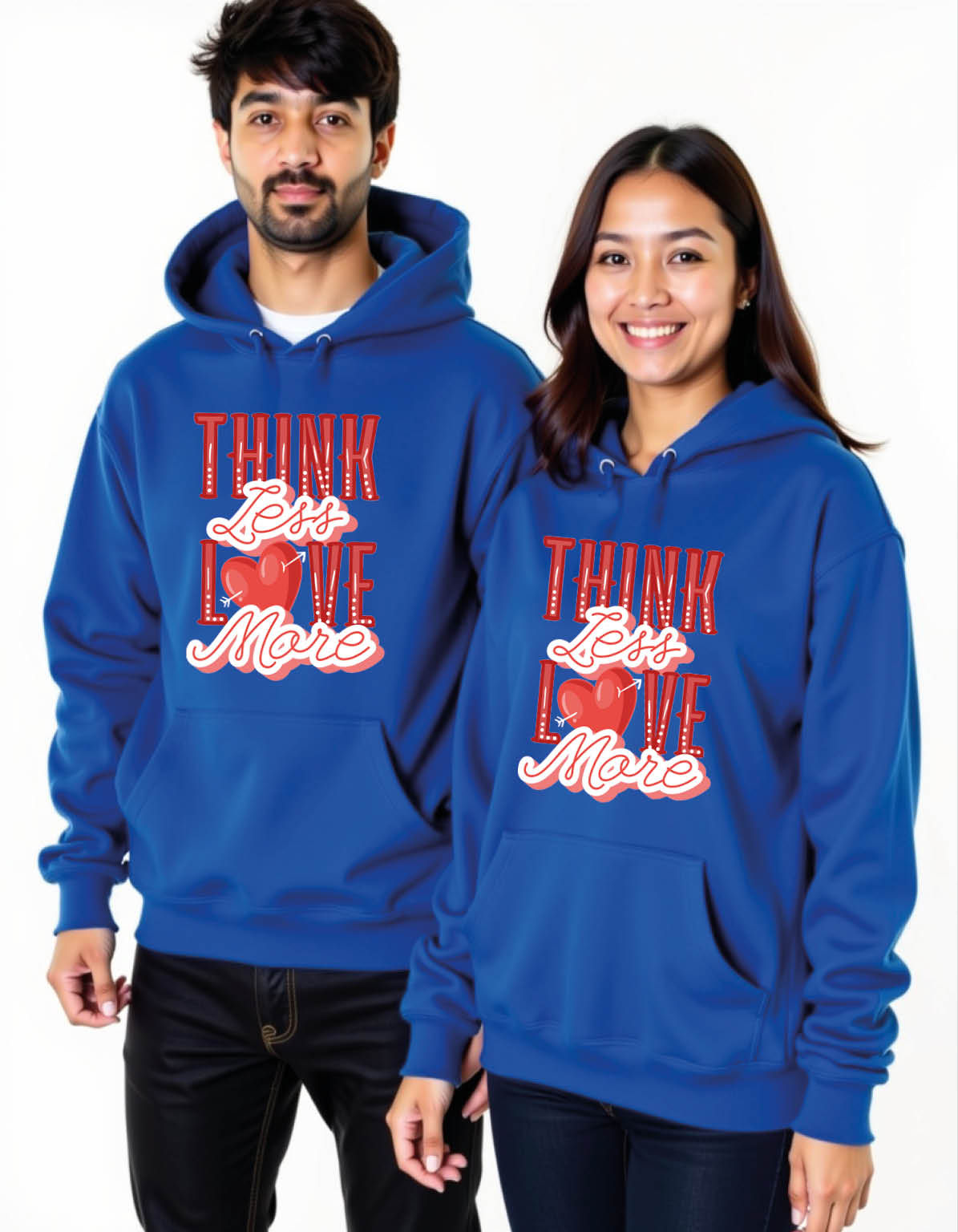 think less love more Stylish Printed Graphic Couple Hoodies