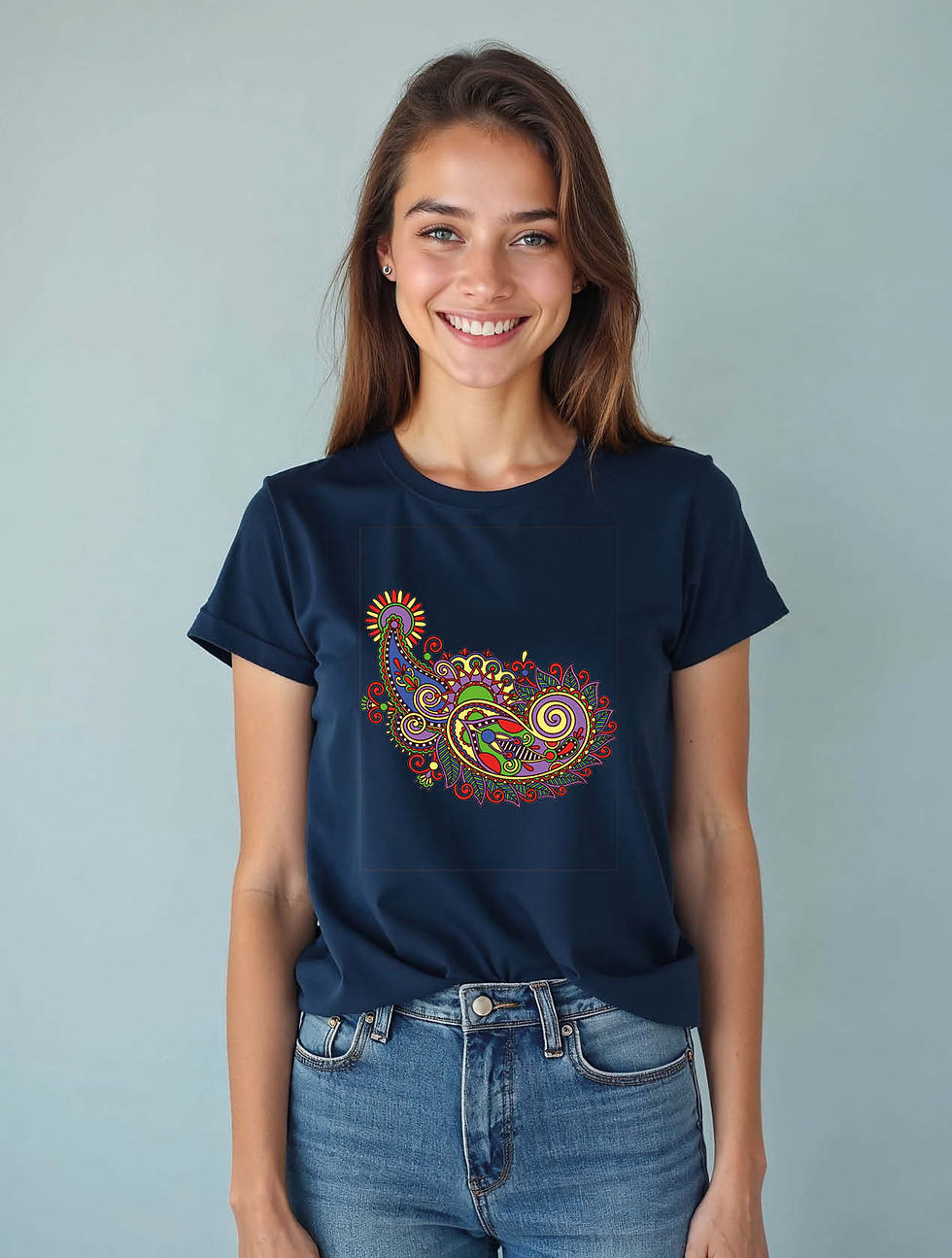 Thumbnail: Vibrant Bohemian Paisley Trendy Women’s Printed Graphic Streetwear T-Shirt