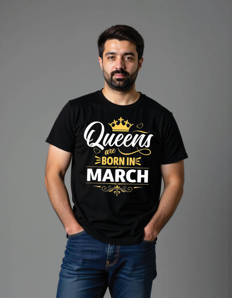 Thumbnail: queens are born march typography mens printed graphic t shirt