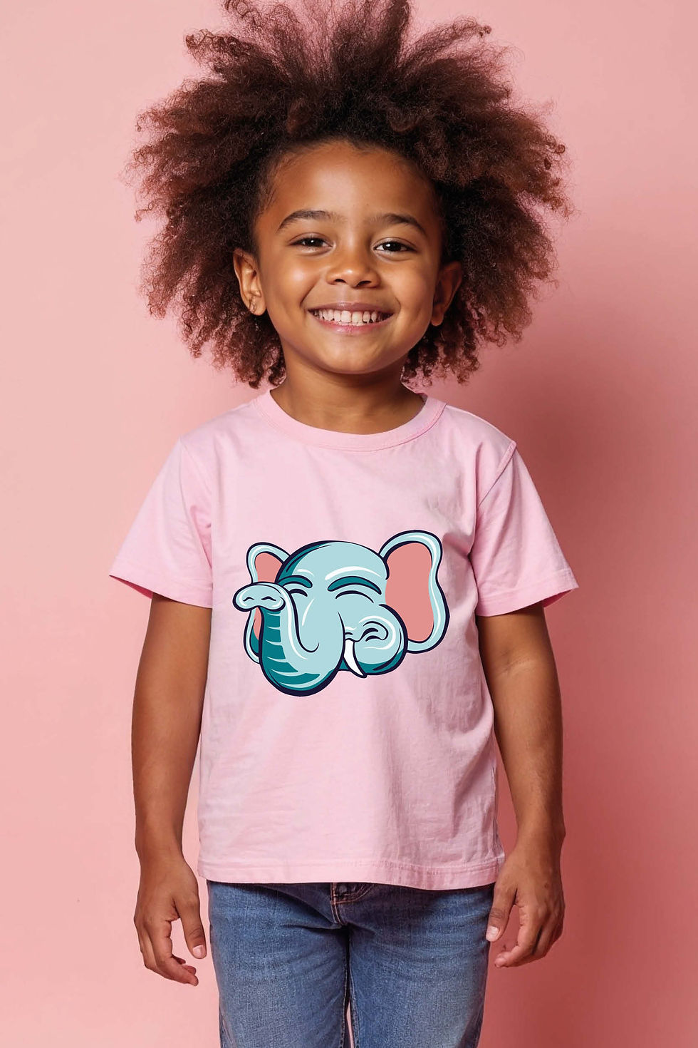 Thumbnail: Winking Blue Elephant Head Kids Colorful Printed T-Shirt for Boys & Girls